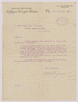 Letter from W. (William) Evans Hoyle, National Museum of Wales,