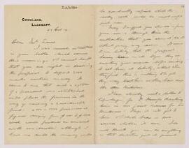 Letter from William Evans Hoyle,