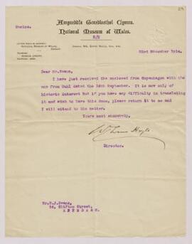 Letter from William Evans Hoyle,