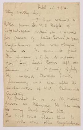 Letter from Herluf Winge Vice inspektor to Mr Hoyle,