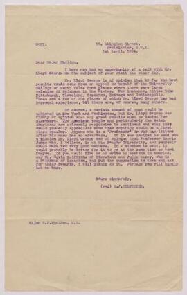 Letter from A.J. Sylvester to Major Wheldon,