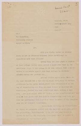 Letter from A/Sgt. Richards R.A., C.A.M.C. Depot, Westenhanger Camp, Kent, to the Registrar, UCNW,
