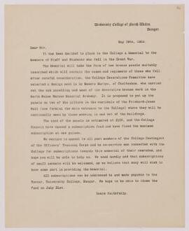Letter from an unknown author at UCNW (Wheldon?) to an unknown recipient,