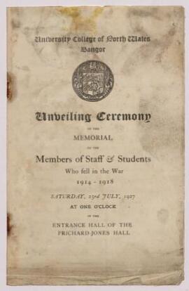 Booklet : Unveiling Ceremony of the Memorial to the Members of Staff & Students who fell in t...