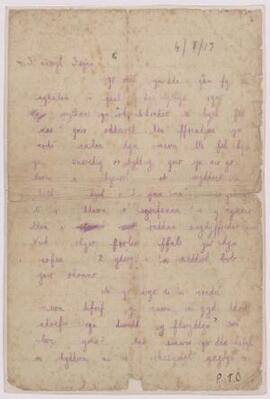 Letter from A. E. Jones (Cynan) with the army in Salonika to his cousin, Megan in Anglesey,