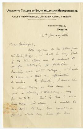 Letter sent 22 Jan 1916,