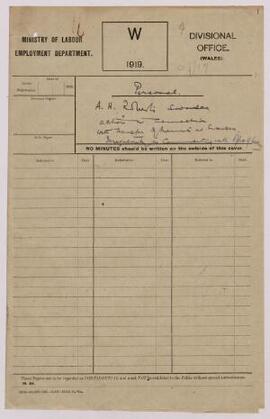 Personal: correspondence etc. of A. H. Roberts, Divisional Officer, Swansea Employment Exchange i...