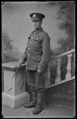 [Full-length portrait of a soldier in the Welsh Regiment]