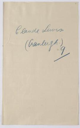 Claude Lewis, Cranleigh, application on his behalf, Nov,