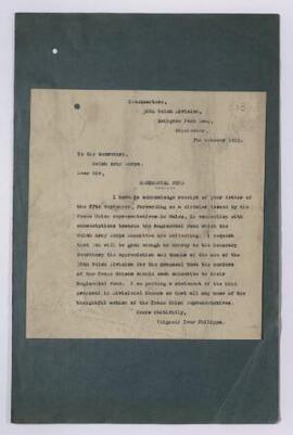 Copies of letter, 7 Oct. 1915, from Ivor Philipps to the Secretary Welsh Army Corps re Regimental...