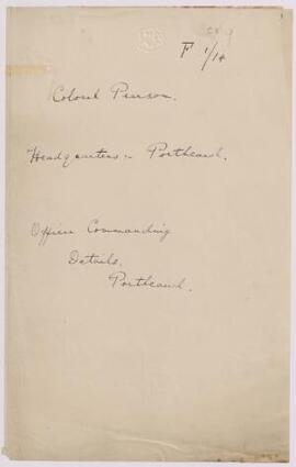 Correspondence, Nov. 1914-July 1915, relating to Col. Pearson, Officer Commanding, Details, Porth...
