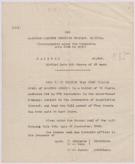 Correspondence, 1917, and balance sheets re Llanelli Mercury Printing Limited,