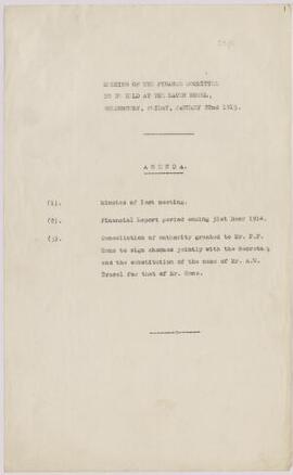 Agenda of meeting of the Finance Committee, 22 Jan. 1915 and related documents,