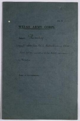 Copy of letter, 22 March 1915, from General Officer Commanding, Western Command, Chester, respect...