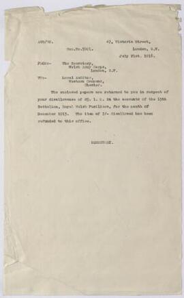 Abstract of Examination of the accounts of the Welsh Army Corps, 15th Welsh Regiment, finally pas...