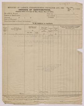 Copies of unused forms, Ministry of Labour, Cardiff. nd.