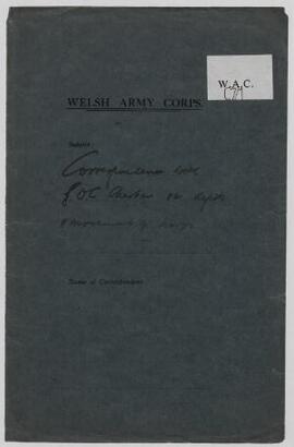 Correspondence, Oct. 1914-May 1915, with General Officer in Command, Chester re depots and moveme...