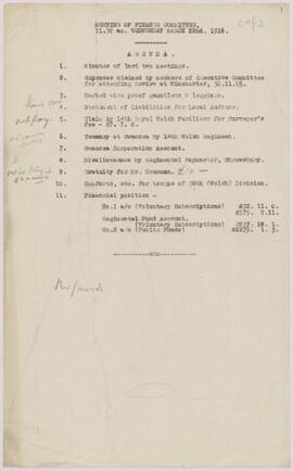 Agenda of the Finance Committee meeting, 22 March 1916,