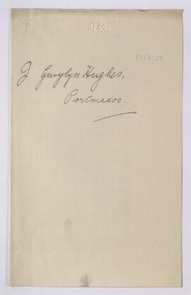 J. Gwilym Hughes, Portmadoc, Nov.-Dec. 1915, re commission in the Army Ordnance Corps,