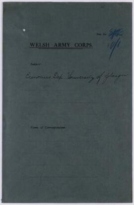 Economics Department, University of Glasgow, Sept. 1915; application for post by Thomas J. Willia...
