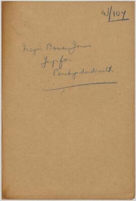 Major Bowen Jones, Penrhyndeudraeth, copy telegram, May,