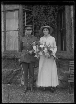 [Wedding couple - Lieutenant in the RAMC with his bride]