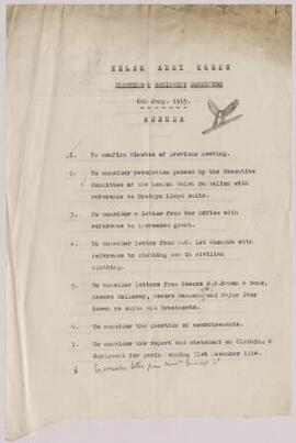 Agenda and minutes of Clothing and Equipment Committee, 6 Jan. 1915, Clothing Committee Reports a...