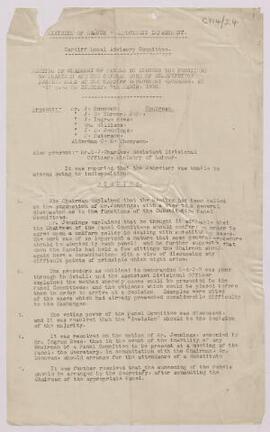 Minutes of meeting, 5 March 1918, the Chairmen of Panels of Cardiff Local Advisory Committee, Min...