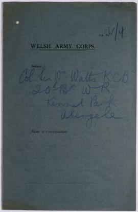 Col. Sir William Watts, 20th Battalion Welsh Regiment, Kinmel Park,