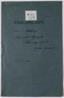 Queries, Regimental Paymaster, correspondence, Sept. 1915, re Imprest accounts of Feb. 1915,