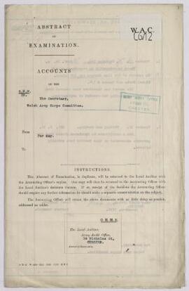Abstract of Examination of accounts of the Secretary, Welsh Army Corps, for May 1915, passed Dec....