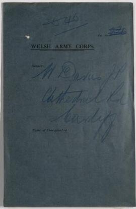 W. Davies JP, Cardiff, Nov. 1915-June 1916, including letter, 22 Feb. 1916, from Owen Owen, brief...