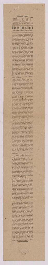 Galley proof of an article entitled 'Man in the Street', from a South Wales paper, 22 Feb. 1917, ...