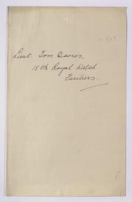 Lieut. Tom Davies, 15th Royal Welsh Fusiliers, letters to Owen W. Owen, 2 Dec. 1915 and 1 Dec. 19...