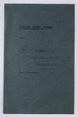 Mr R. William, Metropolitan Bank, Caernarfon, Nov.1914-Jan. 1915, re commission for his son, Bled...