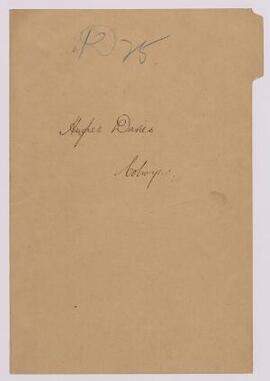 Hughes Davies, Colwyn. (Note: see Messrs Porter, Amphlett & Co., file AA/26). nd.