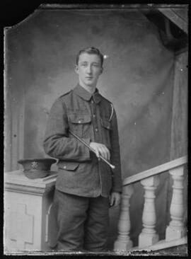 [Soldier in Welsh Regiment holding a cane.]