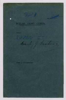 J. T. Davies, Ministry of Munitions, April 1915-June 1916, including letter, 20 Sept. 1915, relat...
